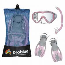 Pro Blue Wizard Kids Mask, Fin, Snorkel Gear w/Bag Blue L/XL (3-7)